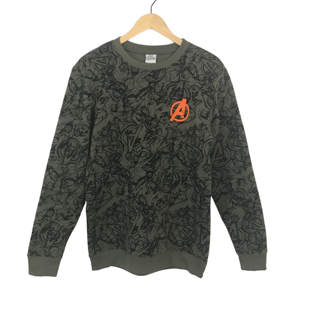 Marvel Avengers Men’s Army Green Crewneck Sweatshirt Fleece Lined Comic …
